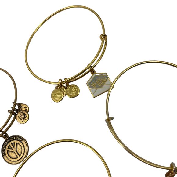 ALEX AND ANI Turn Peace Up Six Piece Bangle Bracelet Set Gold Tone Charms - Picture 4 of 6